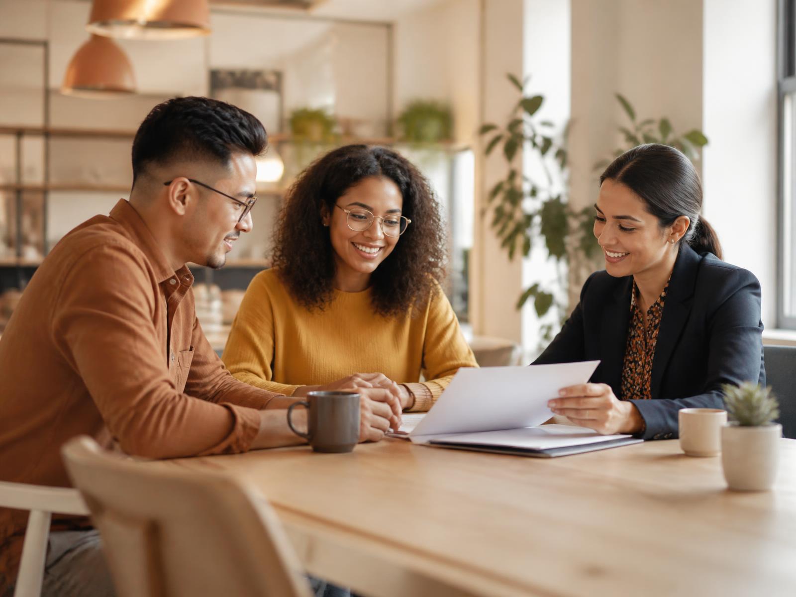 An HR manager reviewing employee benefit options with two team members